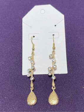 Gold-Tone Teardrop Dangle Earrings with Clear Stones - Women Jewelry
